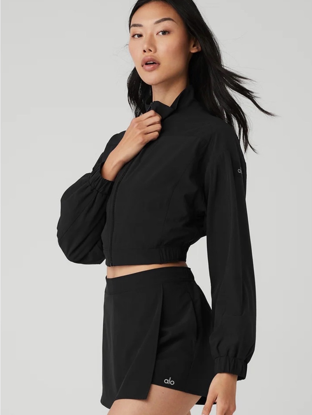 ALO Cropped Black Windbreaker Jacket - Women's - Picture 2 of 6